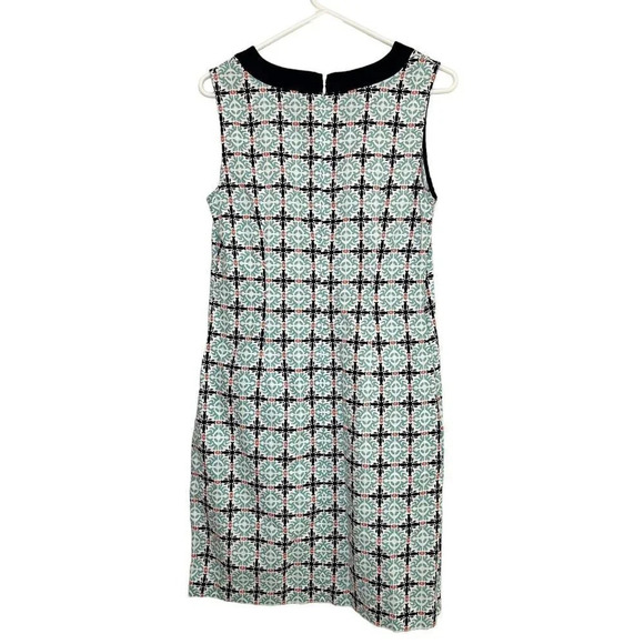 Talbots Dress Sz 4 Morrocan Tile Linen Cotton Sheath Sleeveless Navy Aqua Coral - Picture 8 of 11
